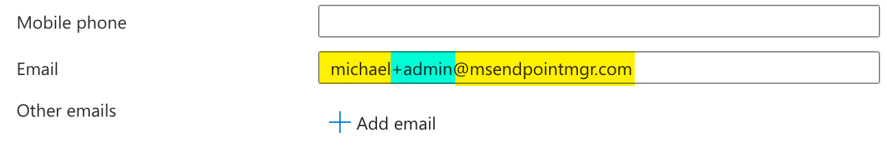 Open Image: Email address field in the contact information blade showing plus addressing