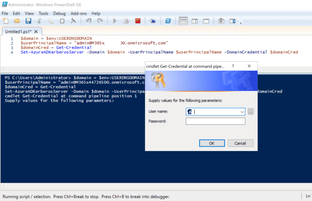 Open Image: Set-AzureADKerberosServer command execution and output