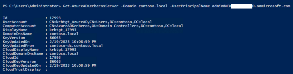 Open Image: Get-AzureADKerberosServer output showing RODC object properties