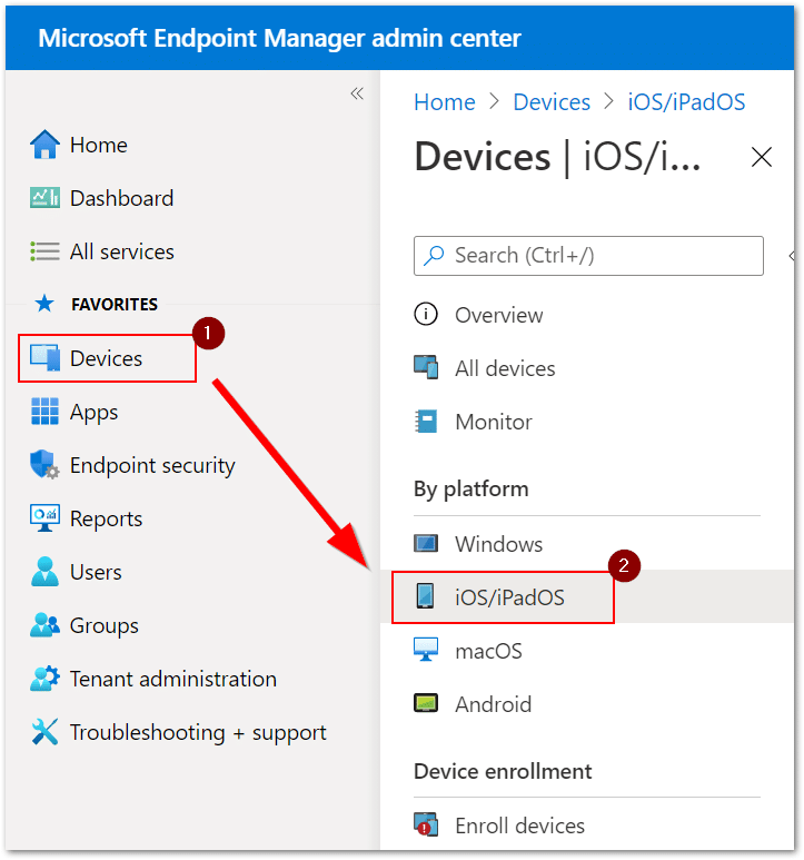 Open Image: iOS device list in Microsoft Intune