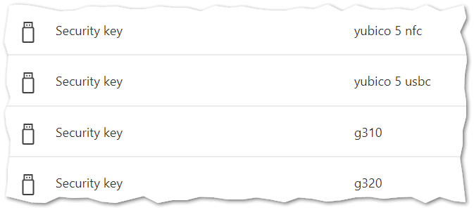 Open Image: Security key listing on mysignins page