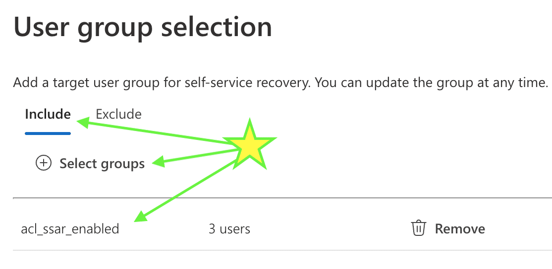 Open Image: User group selection for SSAR included users scope