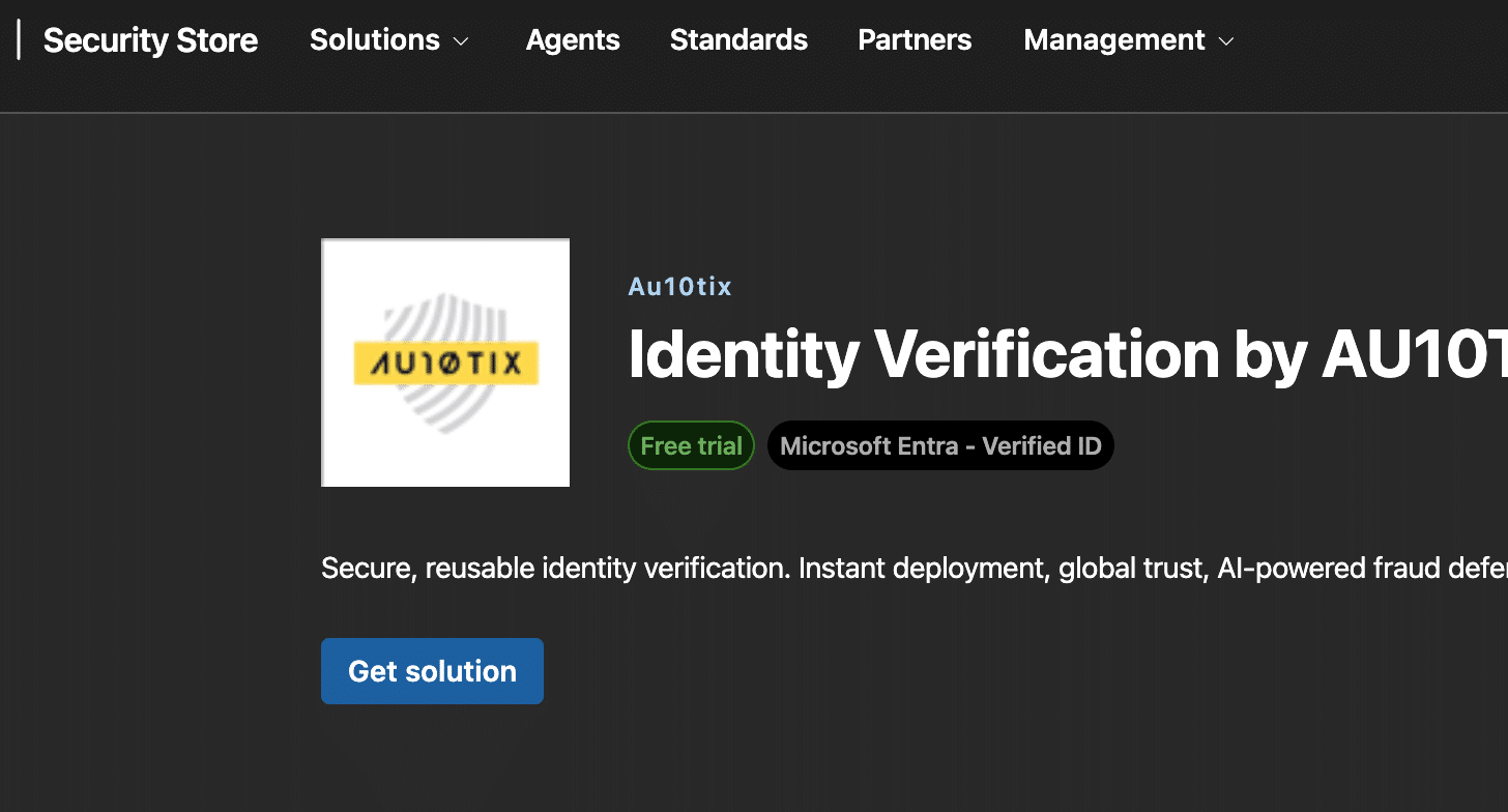 Open Image: Microsoft Security Store view of the AU10TIX IDV solution