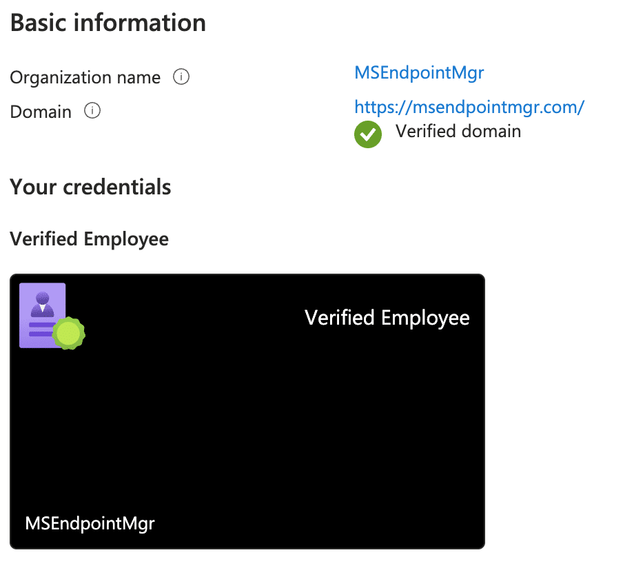 Open Image: Verified ID showing the default employee credential