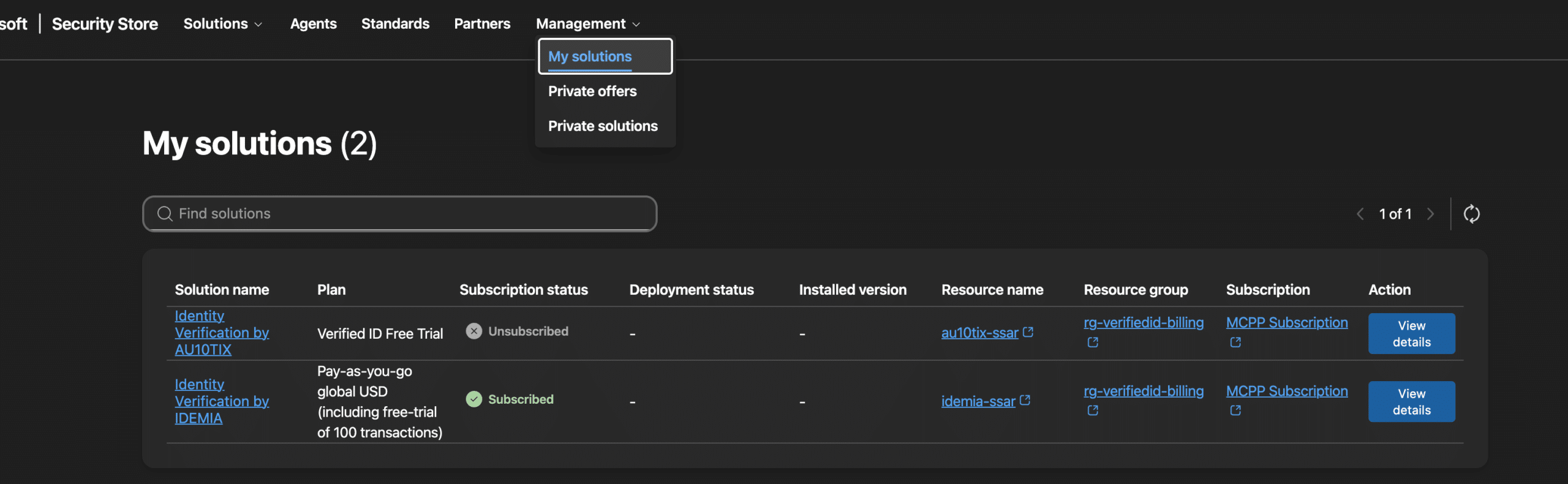 Open Image: Solutions view in the Microsoft Security Store