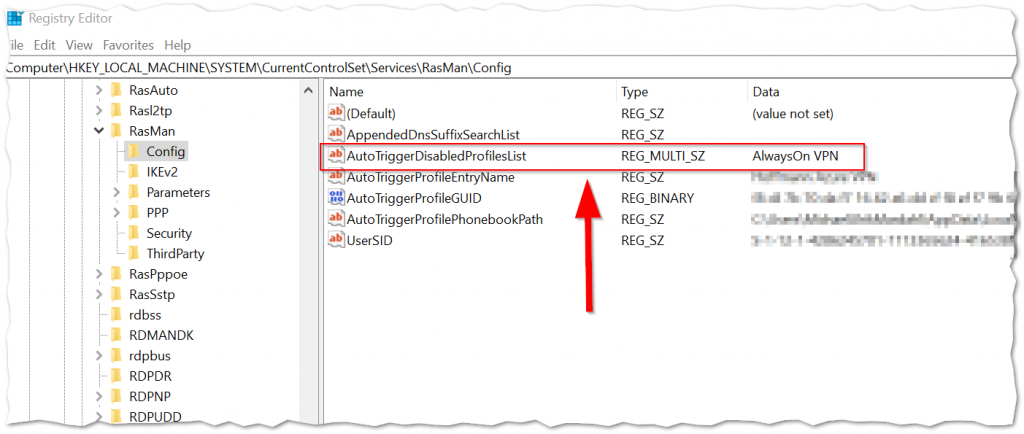 Open Image: Registry location of AutoTriggerDisabledProfileList