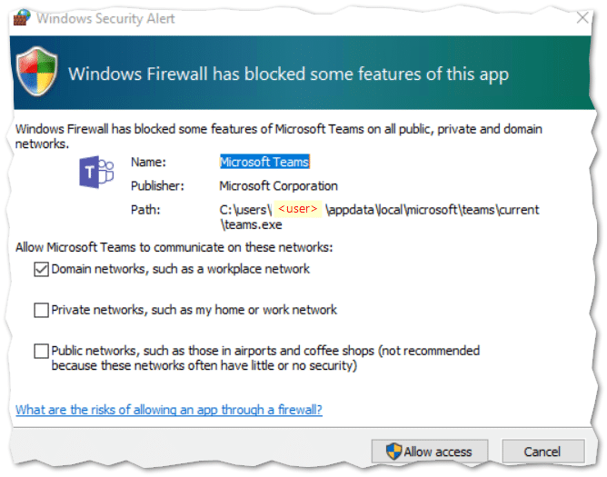 Open Image: Microsoft Teams Firewall prompt