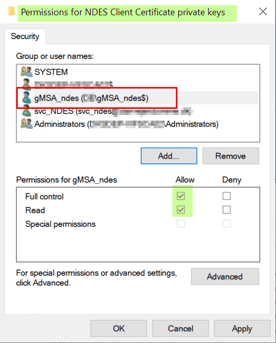 Open Image: Set private key permissions for gMSA